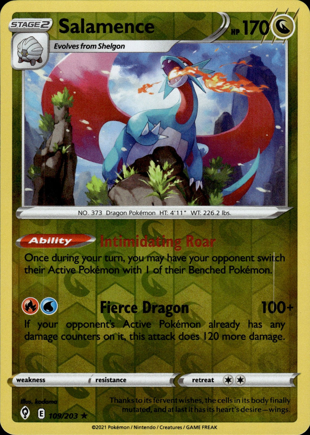 Salamence Reverse Holo Holo Rare SWSH07: Evolving Skies 109/203 NM