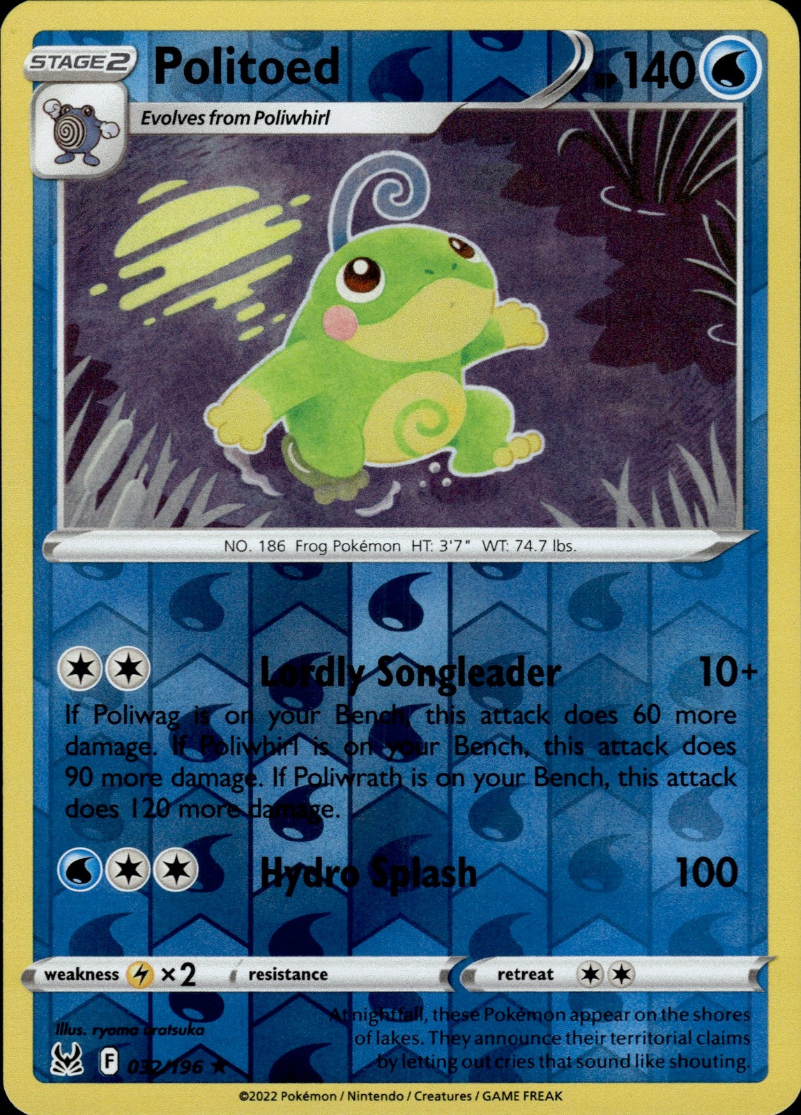 Politoed Reverse Holo Rare SWSH11: Lost Origin 032/196 NM