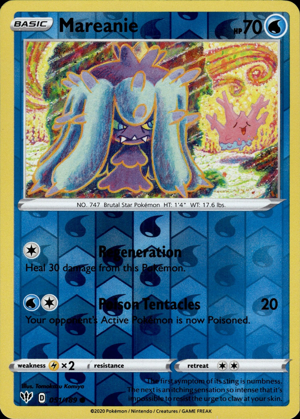 Mareanie Reverse Holo Common SWSH03: Darkness Ablaze 051/189 NM