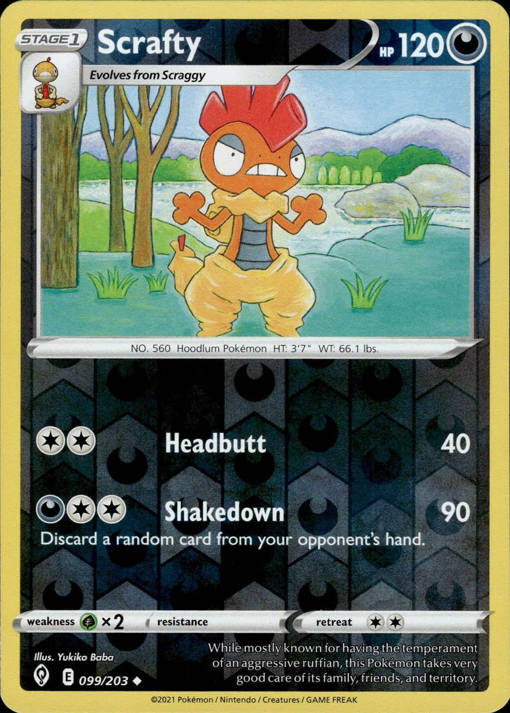 Scrafty Reverse Holo Uncommon SWSH07: Evolving Skies 099/203 NM