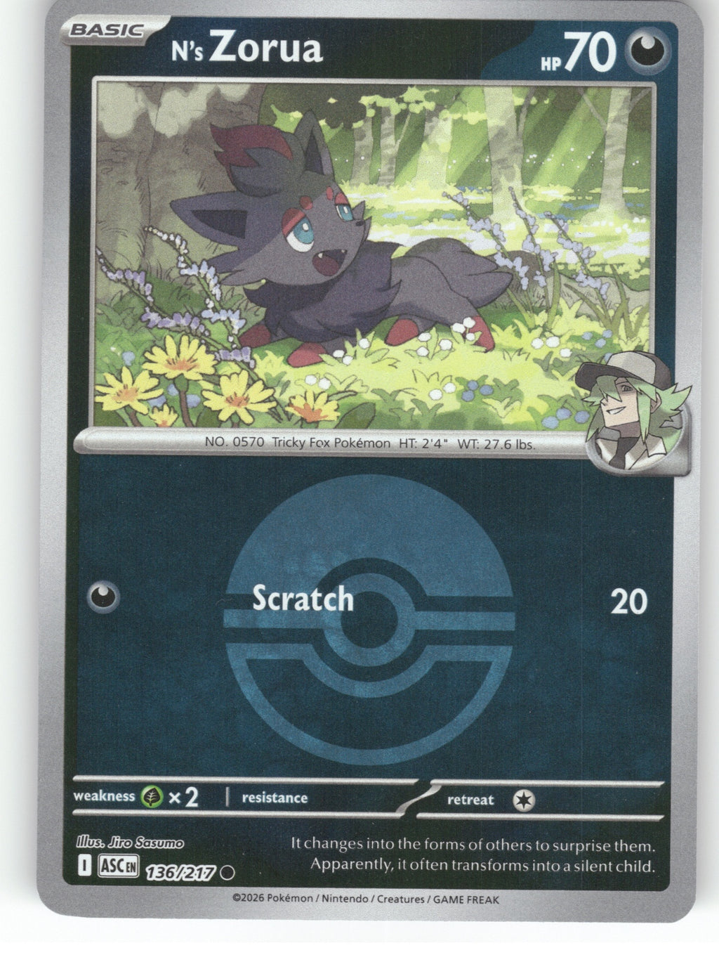 N's Zorua (Poke Ball) Reverse Holo Common ME: Ascended Heroes 136/217 NM