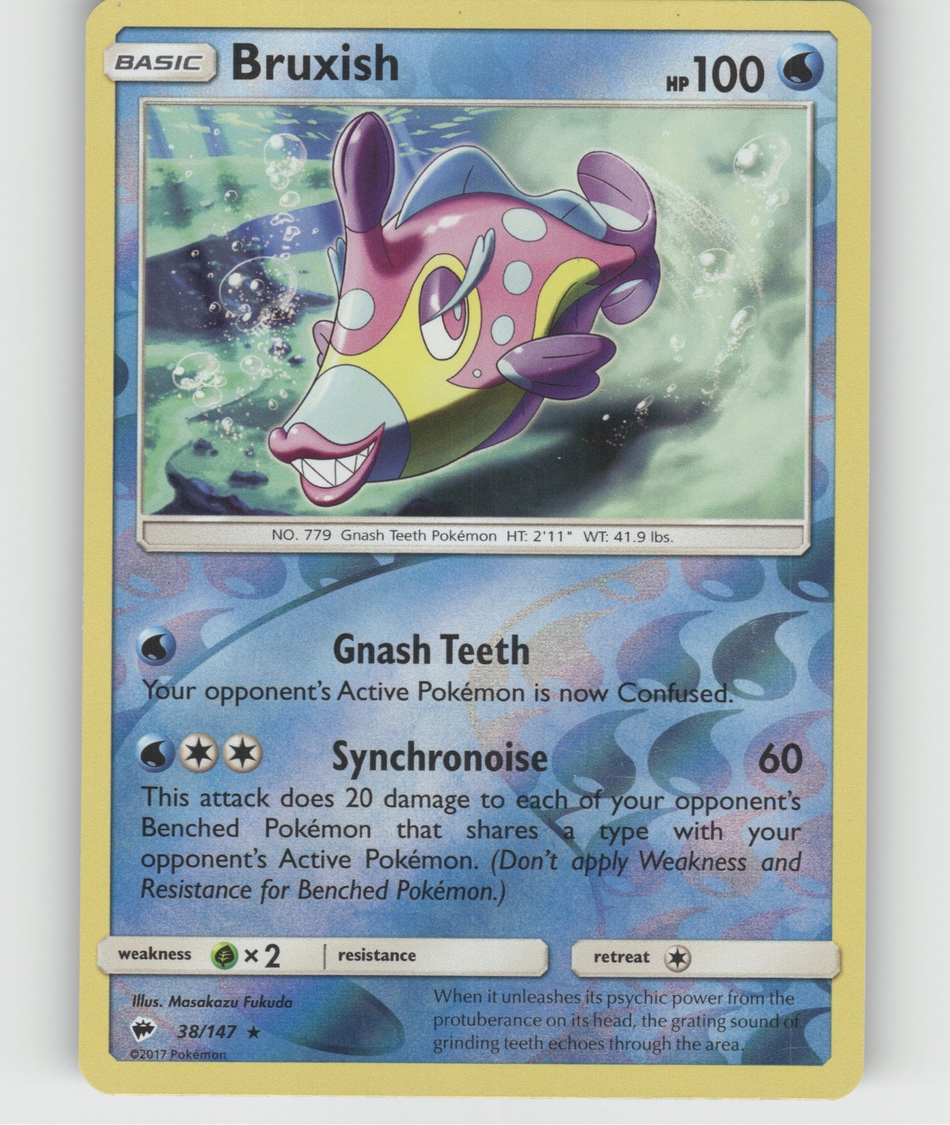 Bruxish Reverse Holo Rare SM - Burning Shadows 38/147 NM