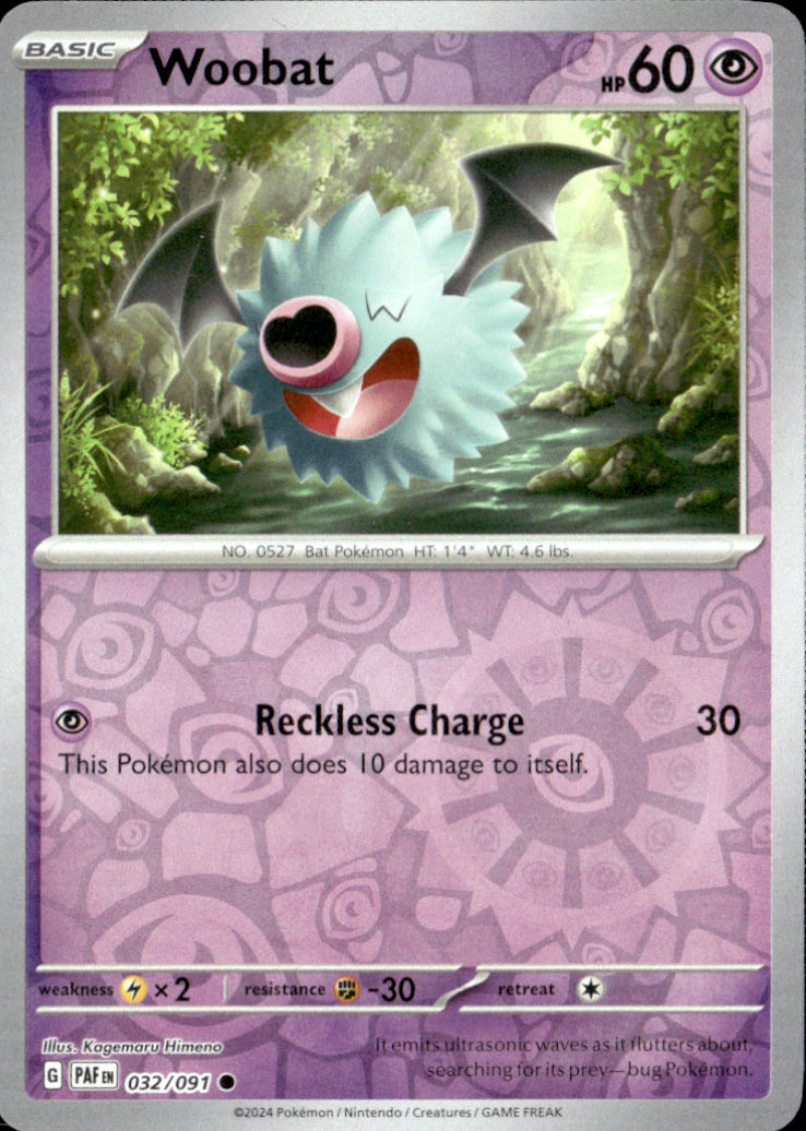 Woobat Reverse Holo Common SV: Paldean Fates 032/091 NM