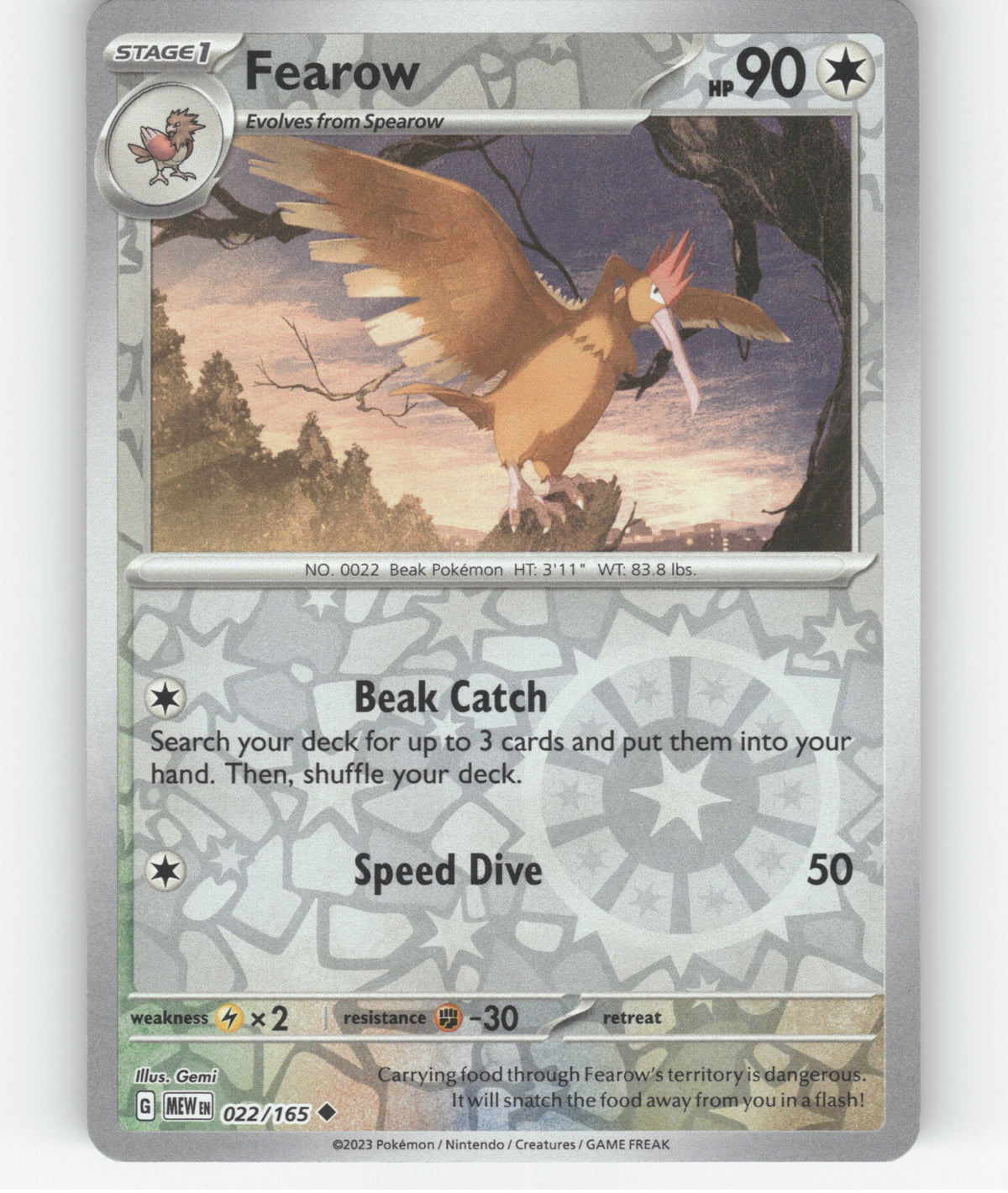 Fearow Reverse Holo Uncommon SV: Scarlet & Violet 151 022/165 NM