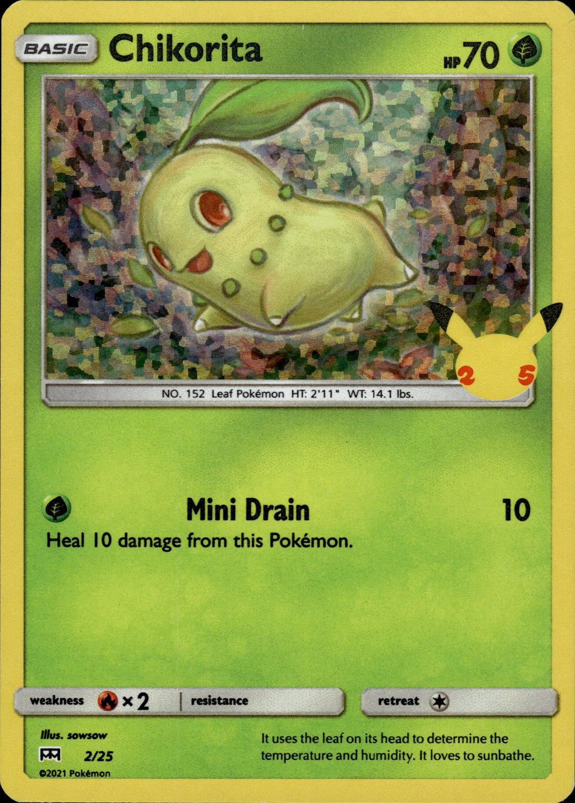 Chikorita Holo Promo McDonald's 25th Anniversary Promos 002/025 NM