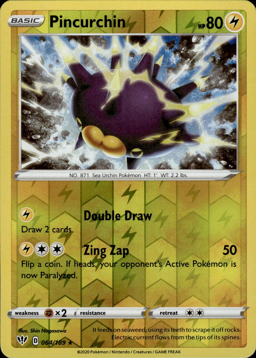 Pincurchin Reverse Holo Holo Rare SWSH03: Darkness Ablaze 064/189 NM