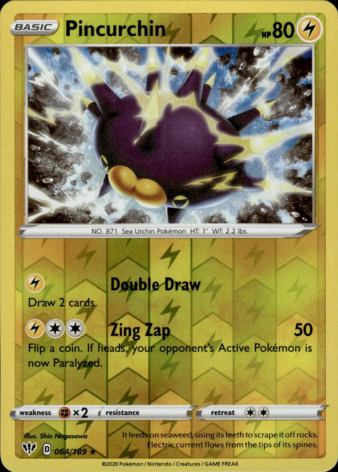 Pincurchin Reverse Holo Holo Rare SWSH03: Darkness Ablaze 064/189 NM