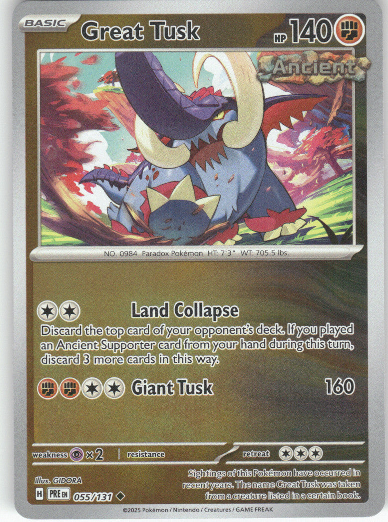 Great Tusk Reverse Holo Uncommon SV: Prismatic Evolutions 055/131 NM