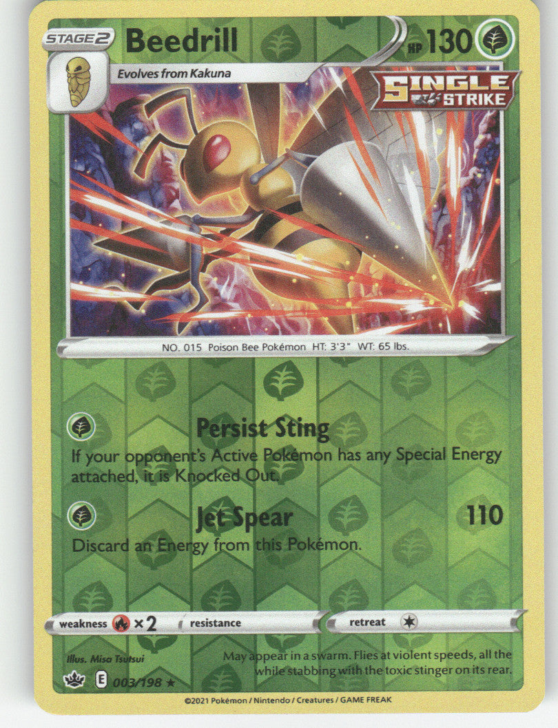 Beedrill Reverse Holo Holo Rare SWSH06: Chilling Reign 003/198 NM