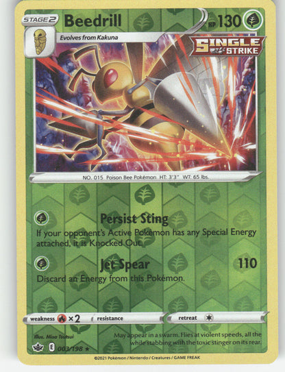 Beedrill Reverse Holo Holo Rare SWSH06: Chilling Reign 003/198 NM