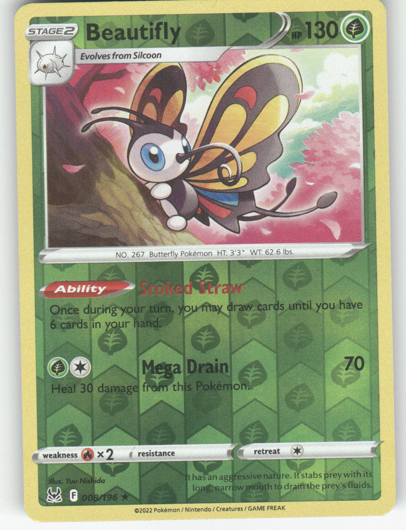 Beautifly Reverse Holo Holo Rare SWSH11: Lost Origin 008/196 NM