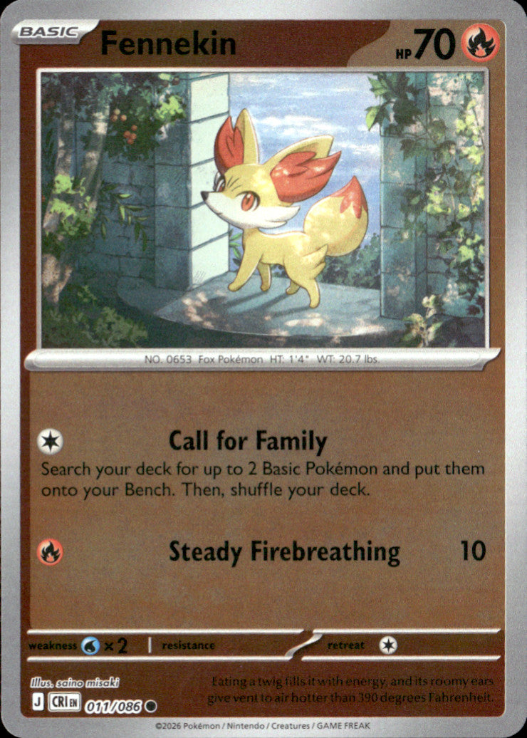 Fennekin Reverse Holo Common ME04: Chaos Rising 011/086 NM