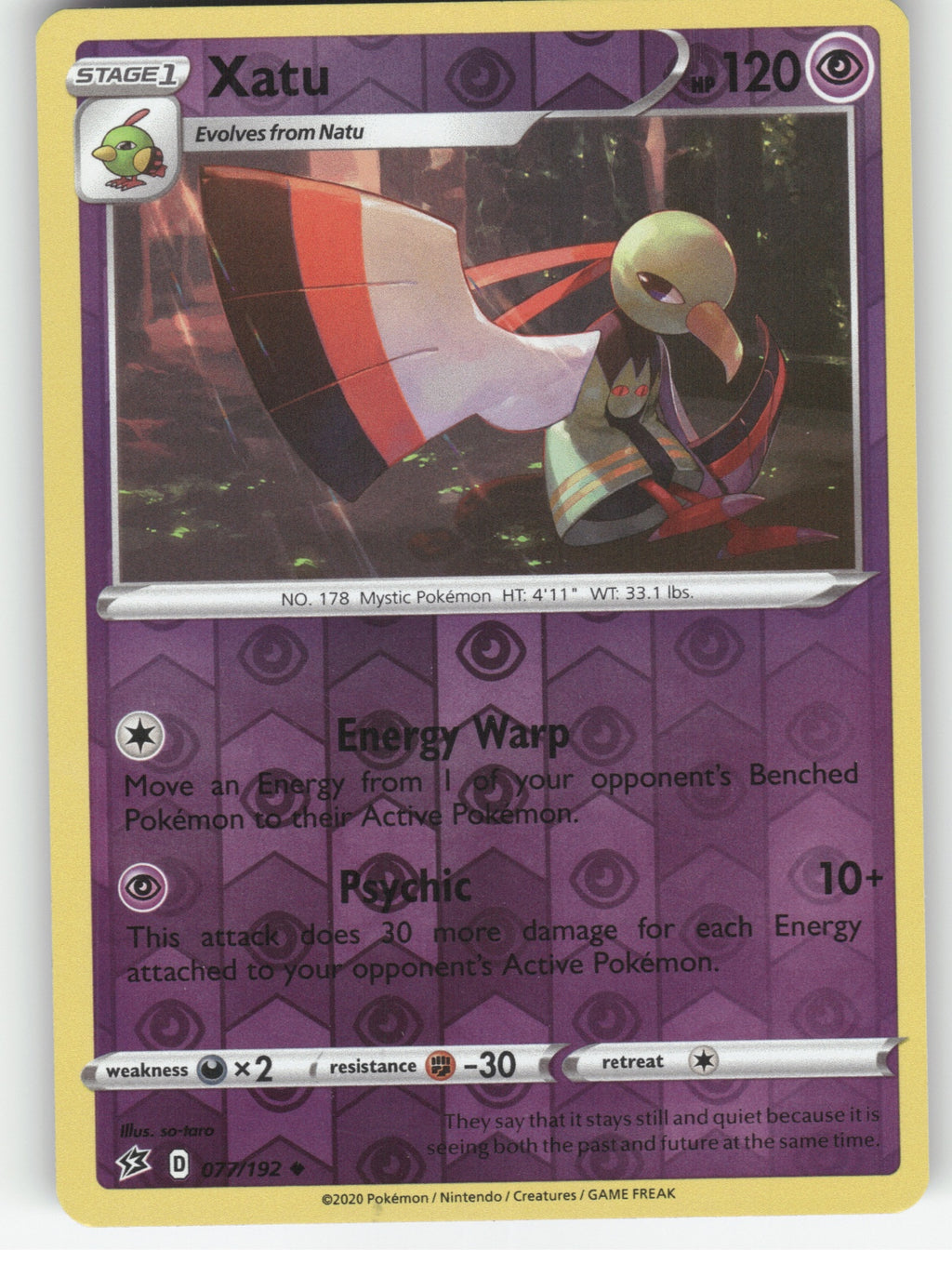 Xatu Reverse Holo Uncommon SWSH02: Rebel Clash 077/192 NM
