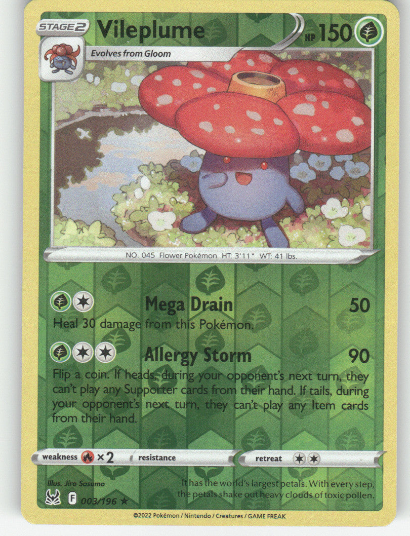 Vileplume Reverse Holo Holo Rare SWSH11: Lost Origin 003/196 NM