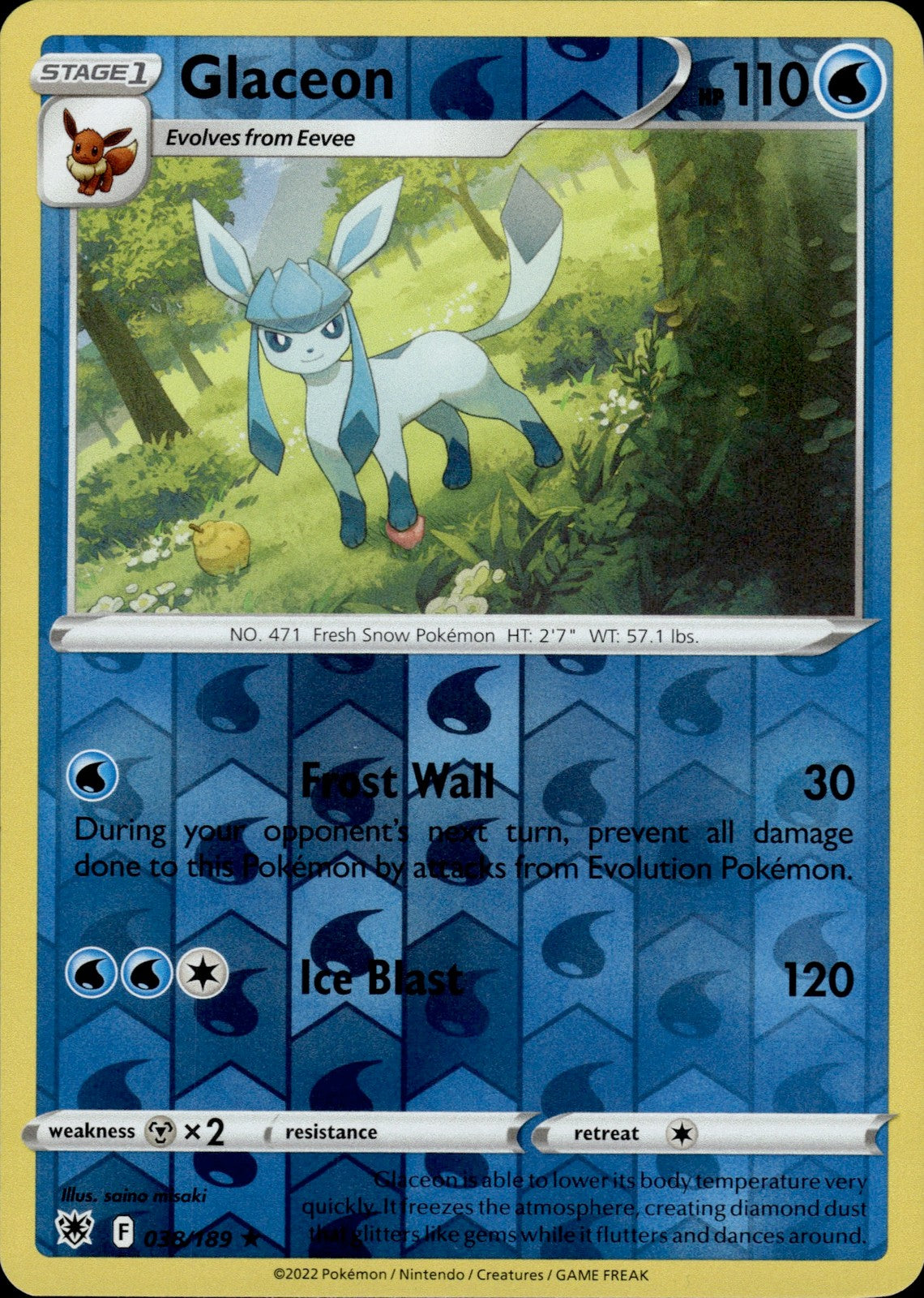 Glaceon Reverse Holo Rare SWSH10: Astral Radiance 038/189 NM