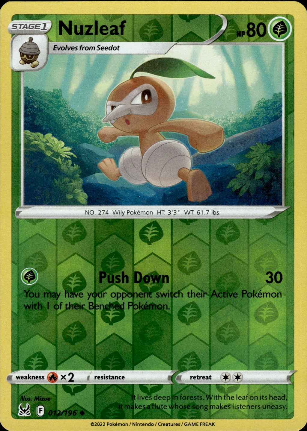 Nuzleaf Reverse Holo Uncommon SWSH11: Lost Origin 012/196 NM