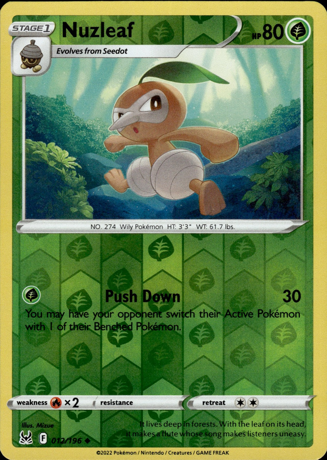 Nuzleaf Reverse Holo Uncommon SWSH11: Lost Origin 012/196 NM