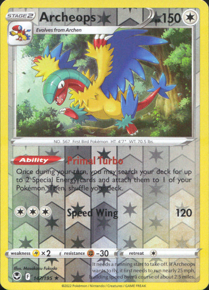 Archeops Reverse Holo Holo Rare SWSH12: Silver Tempest 147/195 NM