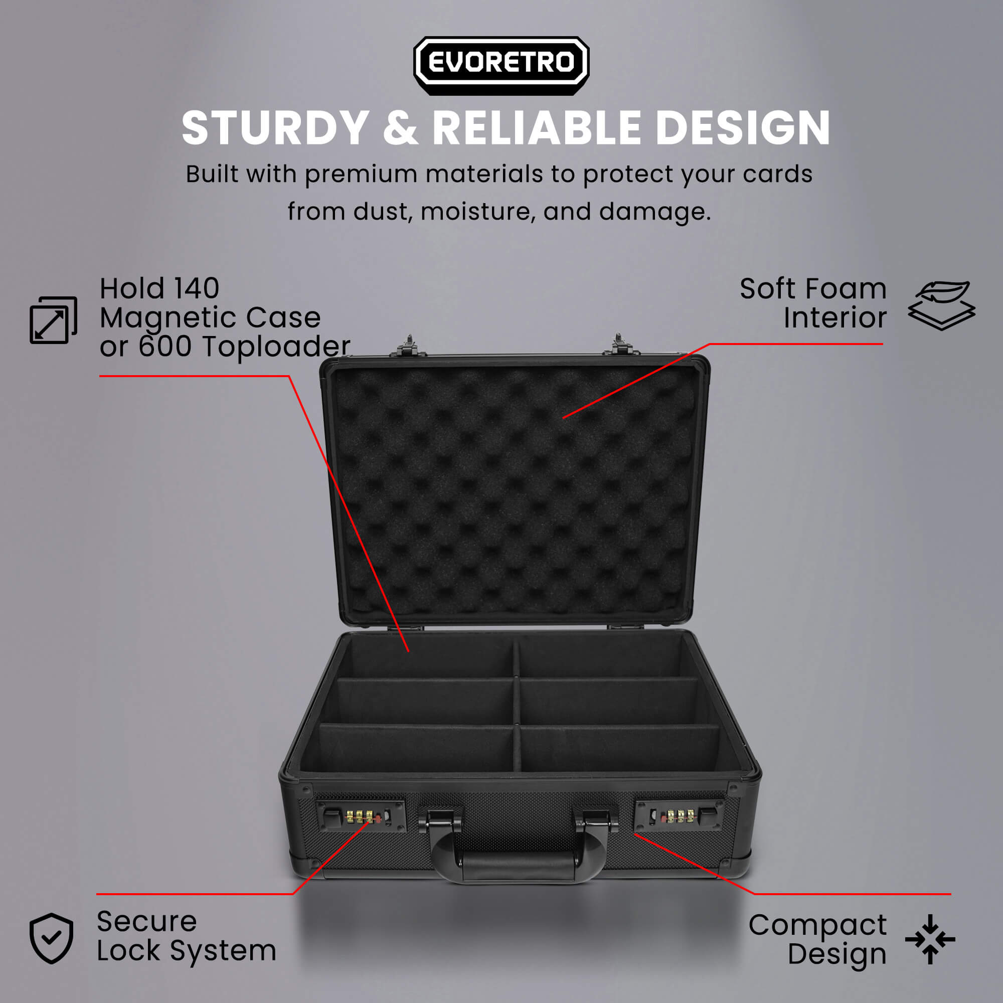 EVORETRO Toploader Card Storage Box for 140 Magnetic Case & 600 Toploader Combination Lock