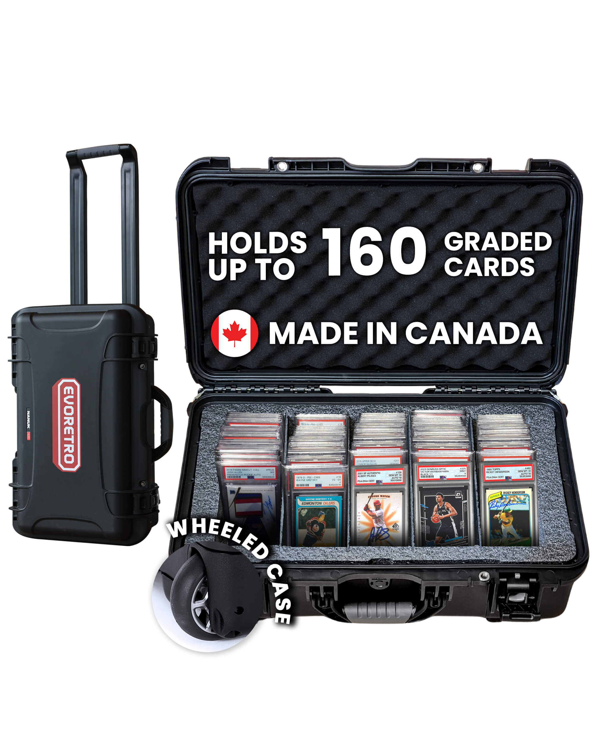 EVORETRO Waterproof Wheeled Card Case - Holds 160 Graded Slabs