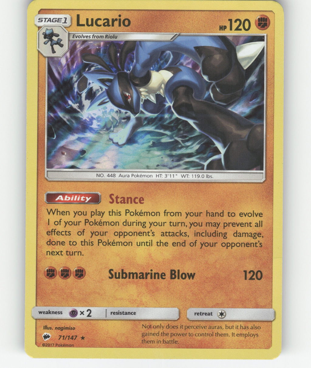 Lucario Holo Rare SM - Burning Shadows 71/147 NM