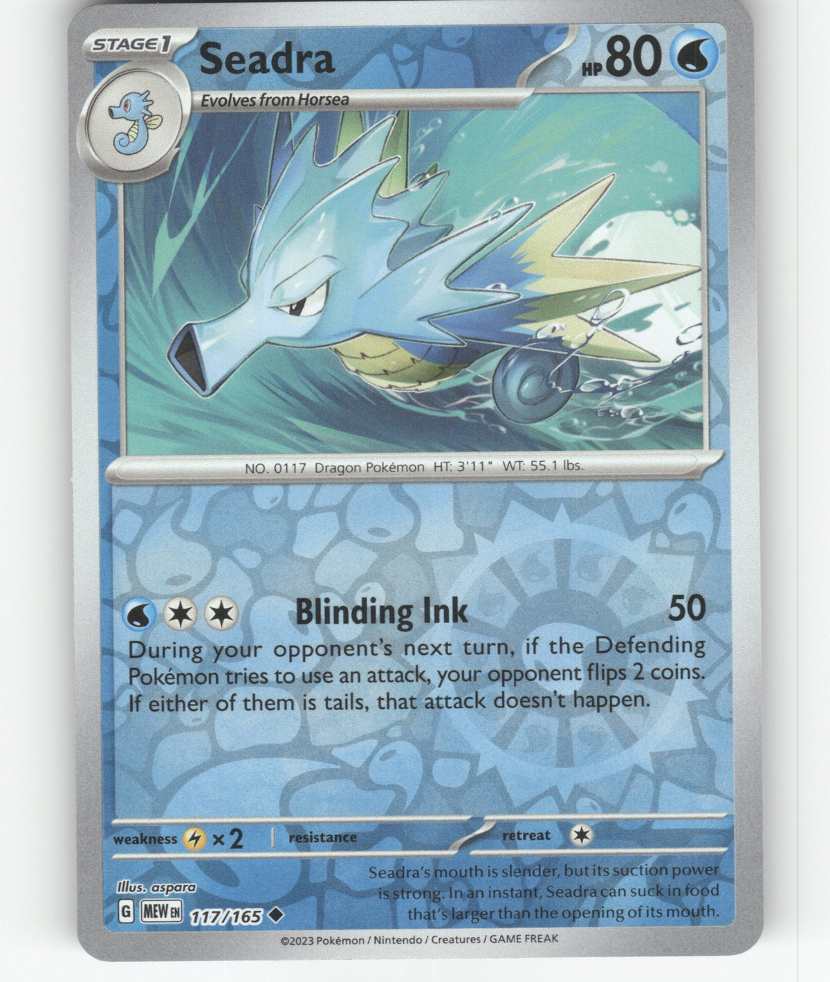 Seadra Reverse Holo Uncommon SV: Scarlet & Violet 151 117/165 NM