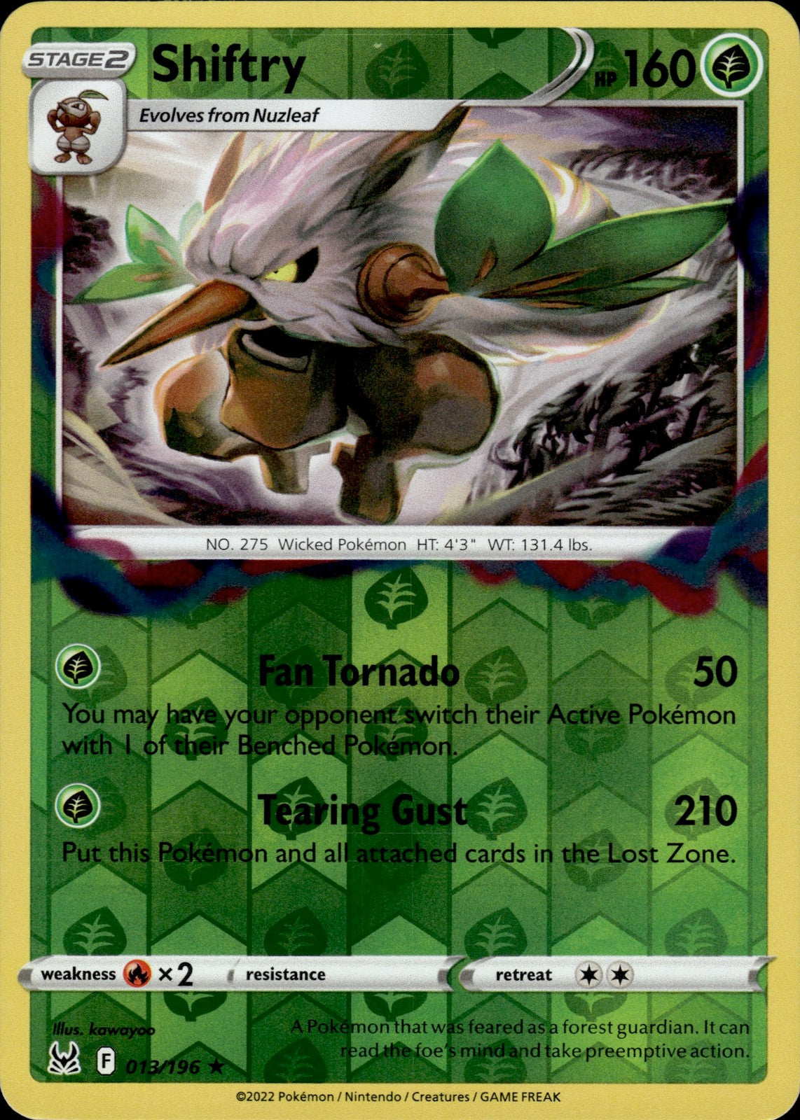 Shiftry Reverse Holo Holo Rare SWSH11: Lost Origin 013/196 NM