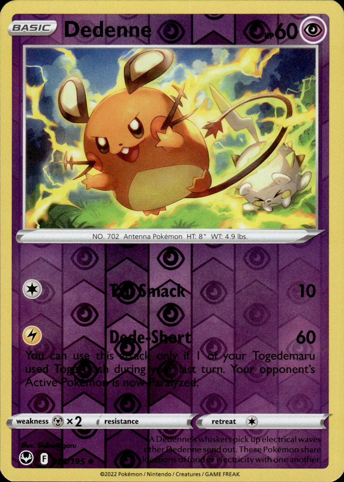 Dedenne Reverse Holo Uncommon SWSH12: Silver Tempest 085/195 NM