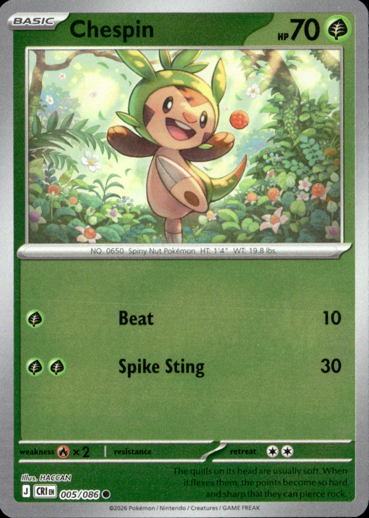 Chespin Reverse Holo Common ME04: Chaos Rising 005/086 NM
