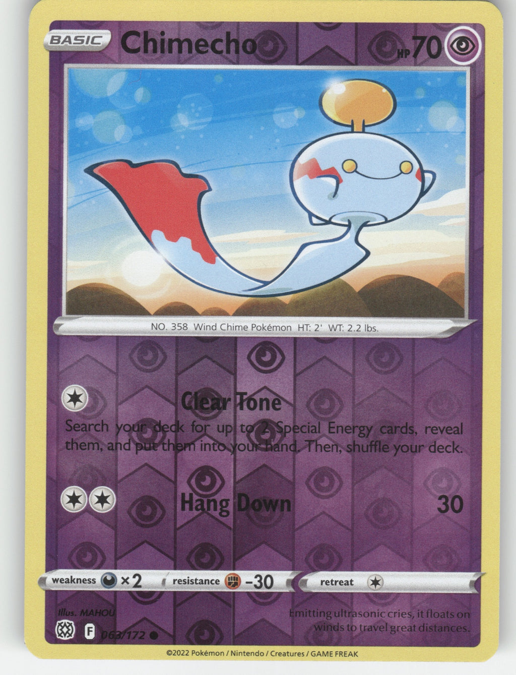 Chimecho Reverse Holo Common SWSH09: Brilliant Stars 063/172 NM