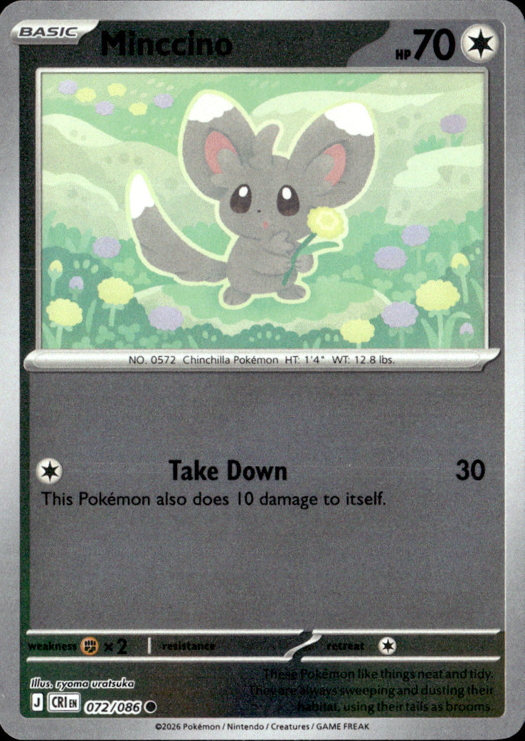 Minccino Reverse Holo Common ME04: Chaos Rising 072/086 NM
