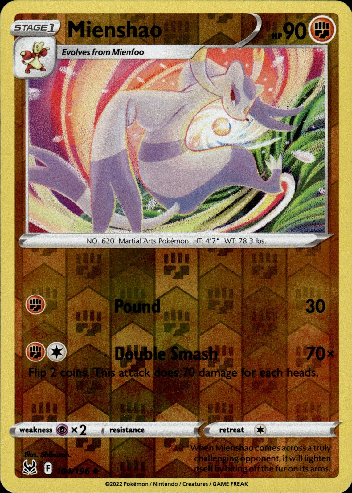 Mienshao Reverse Holo Uncommon SWSH11: Lost Origin 104/196 NM