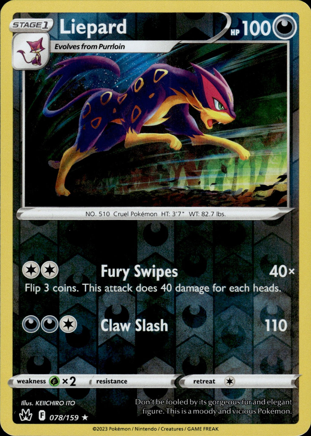 Liepard Reverse Holo Rare SWSH: Crown Zenith 078/159 NM
