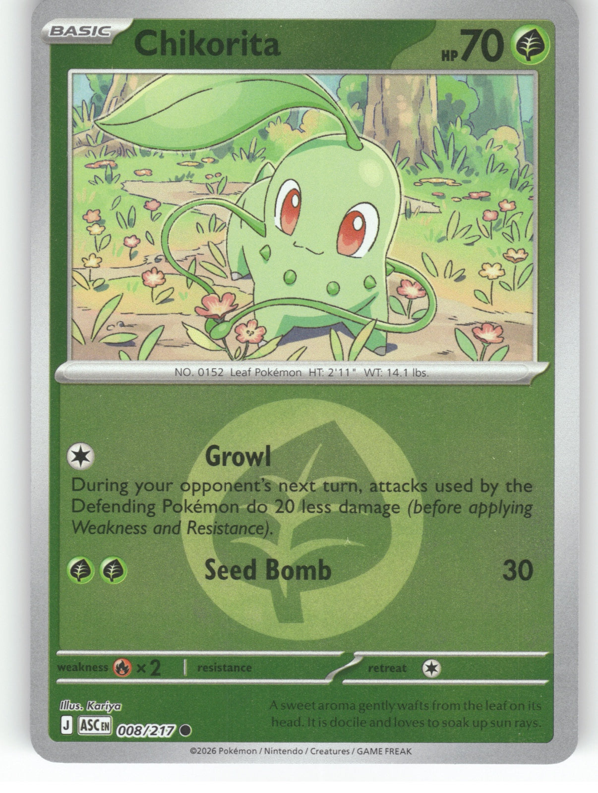 Chikorita (Energy Symbol Pattern) Reverse Holo Common ME: Ascended Heroes 008/217 NM