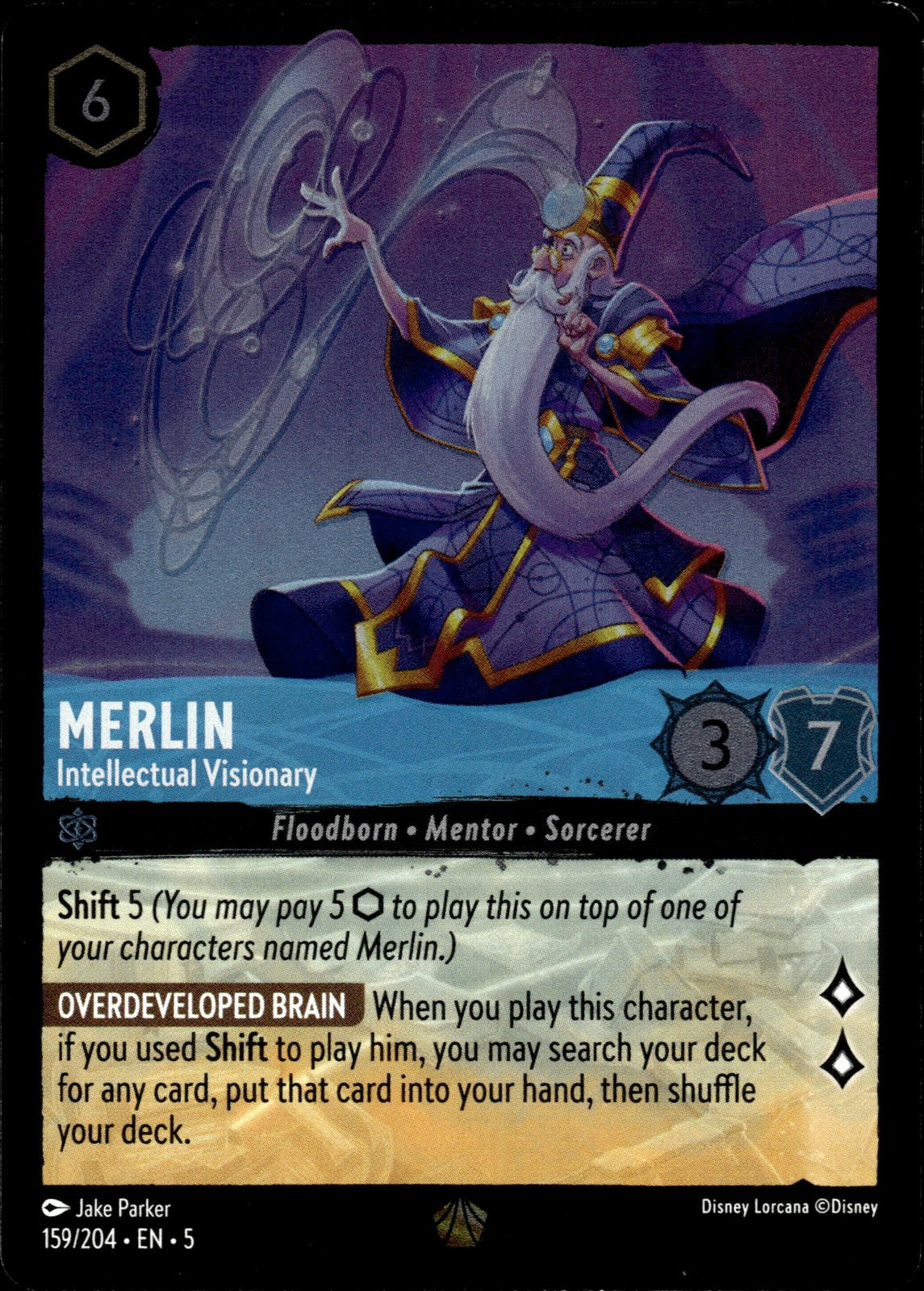 Merlin - Intellectual Visionary Cold Foil Legendary Shimmering Skies 159/204 NM