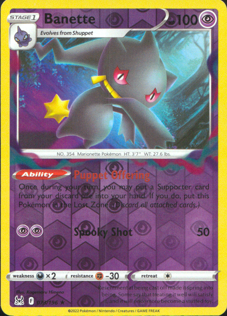 Banette Reverse Holo Rare SWSH11: Lost Origin 073/196 NM