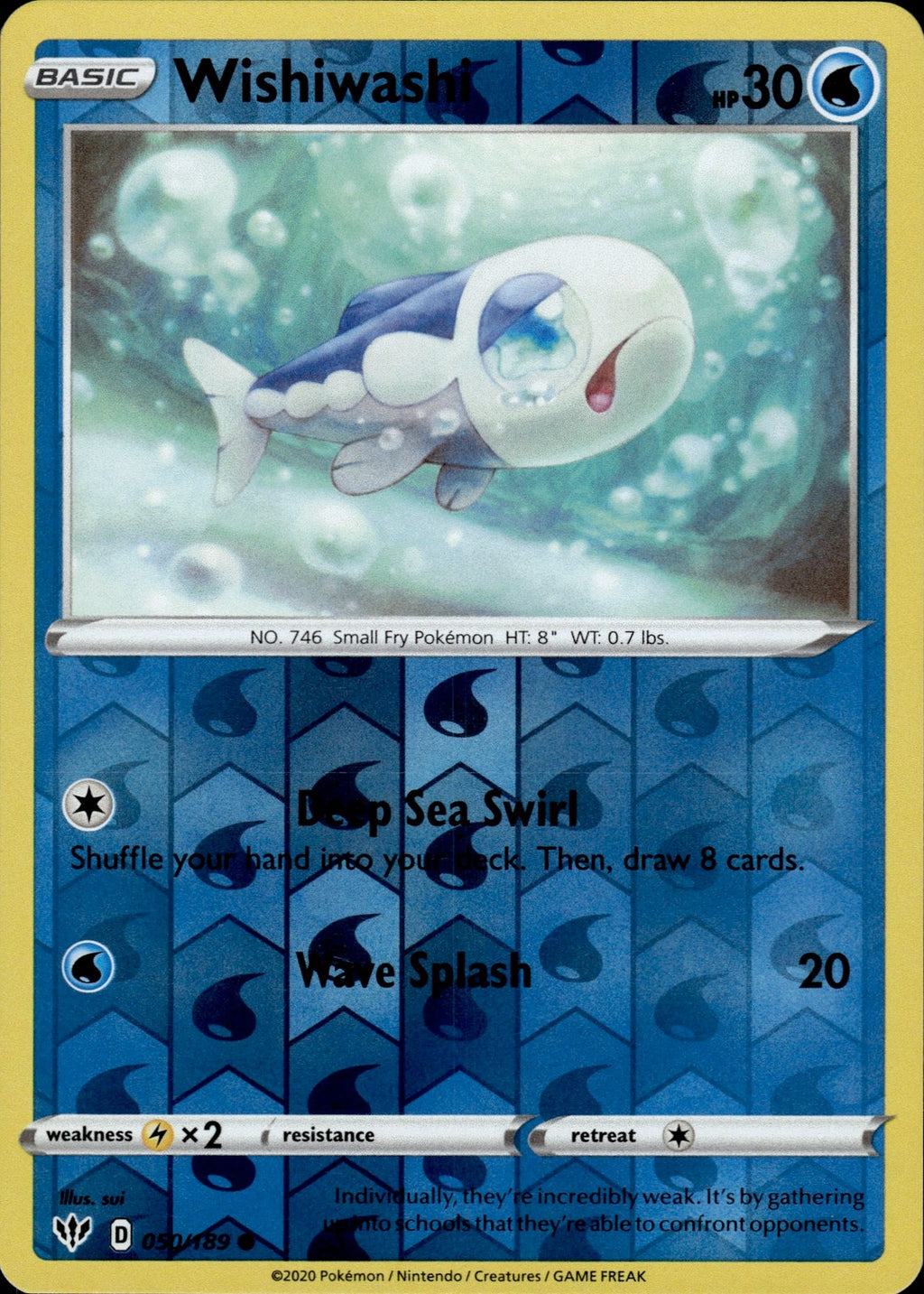 Wishiwashi Reverse Holo Common SWSH03: Darkness Ablaze 050/189 NM