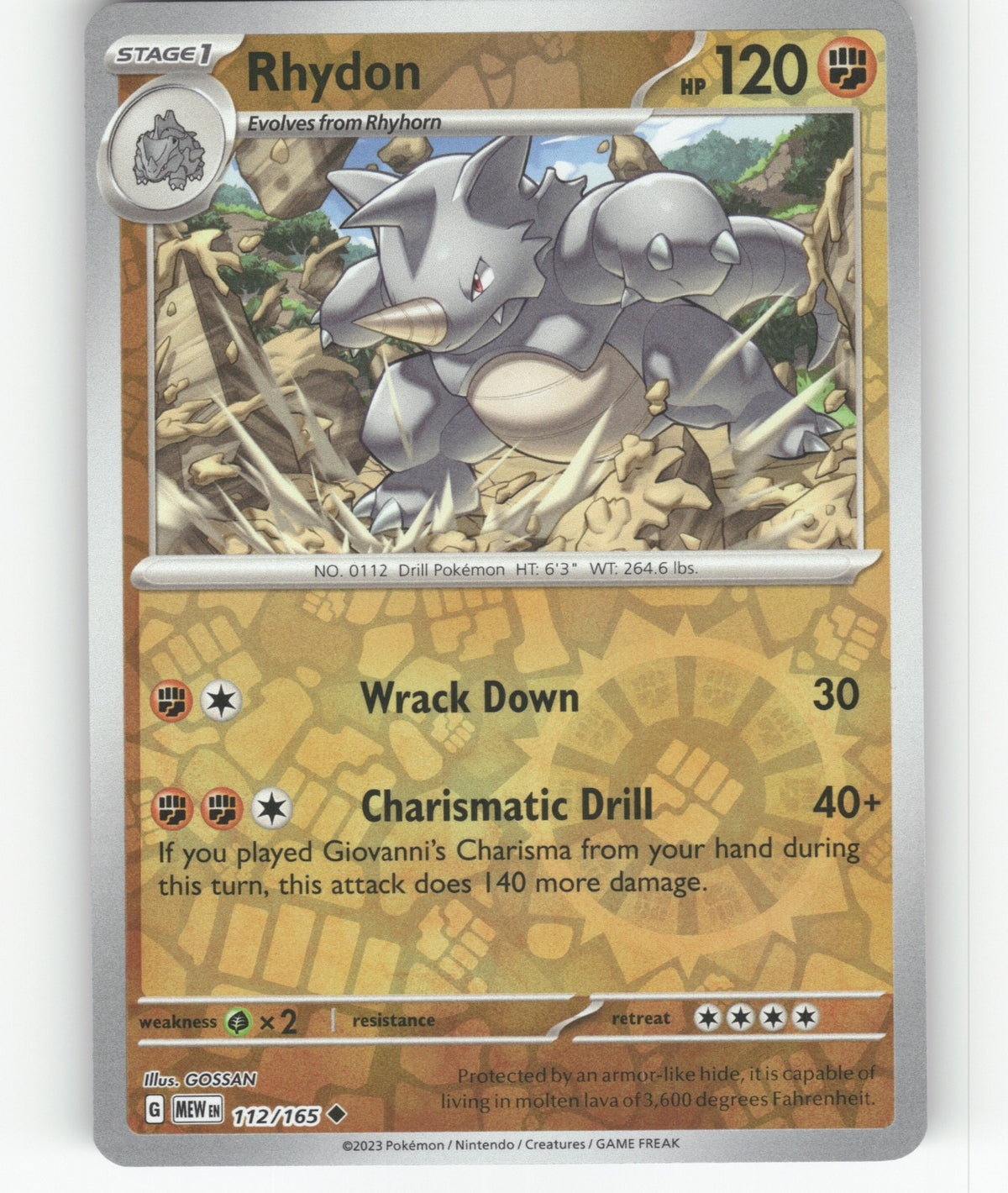 Rhydon Reverse Holo Uncommon SV: Scarlet & Violet 151 112/165 NM