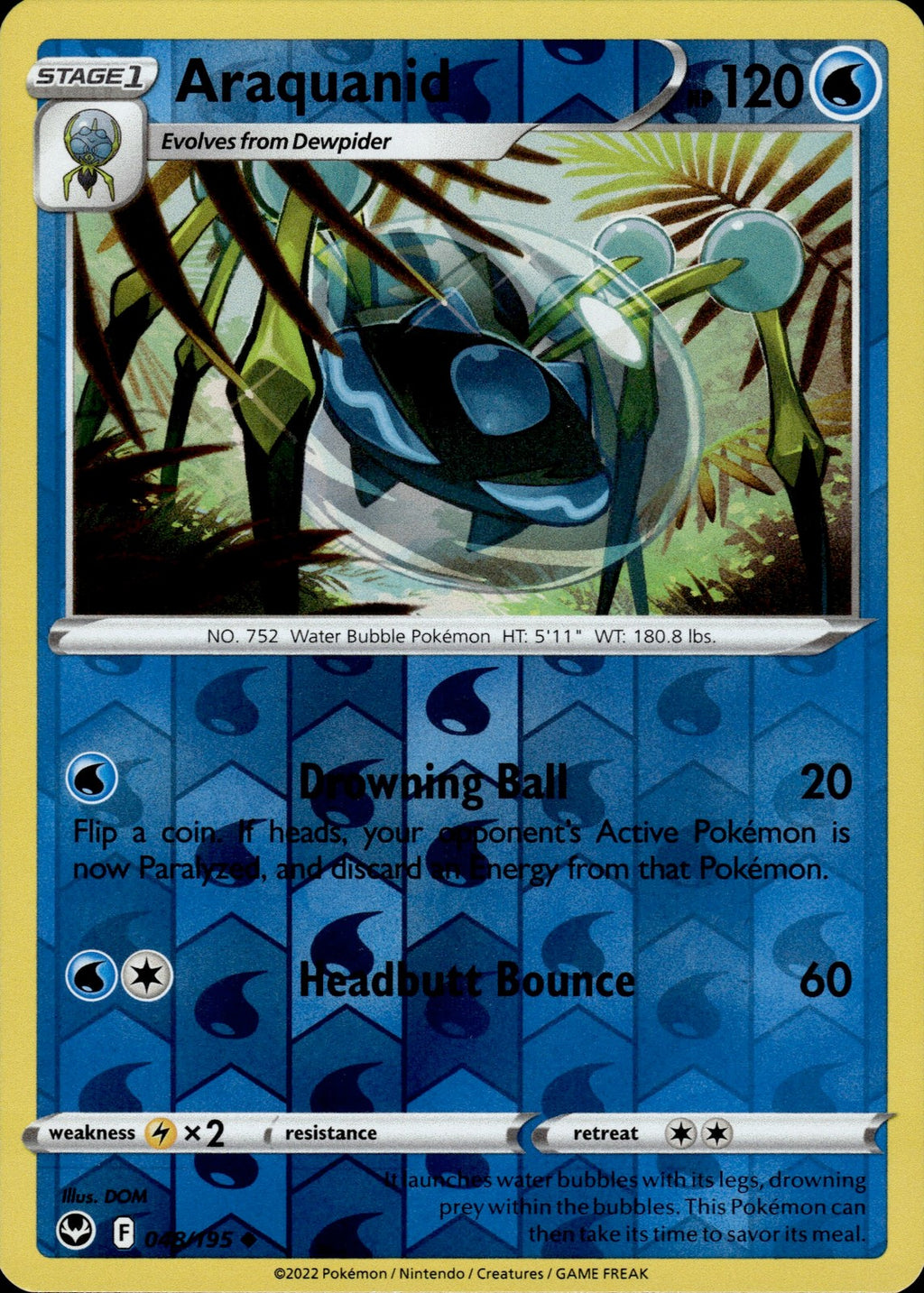 Araquanid Reverse Holo Uncommon SWSH12: Silver Tempest 048/195 NM