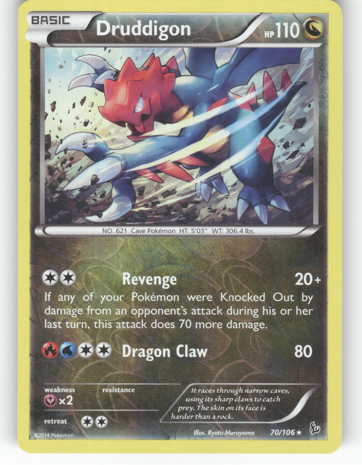 Druddigon Reverse Holo Holo Rare XY - Flashfire 70/106 NM
