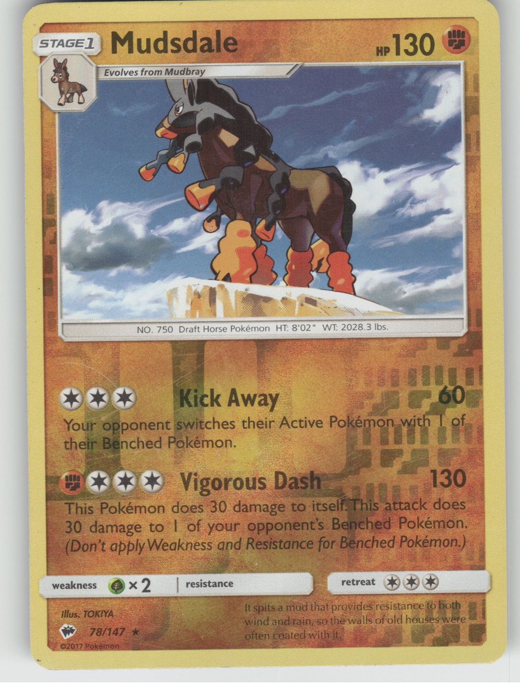 Mudsdale Reverse Holo Rare SM - Burning Shadows 78/147 NM