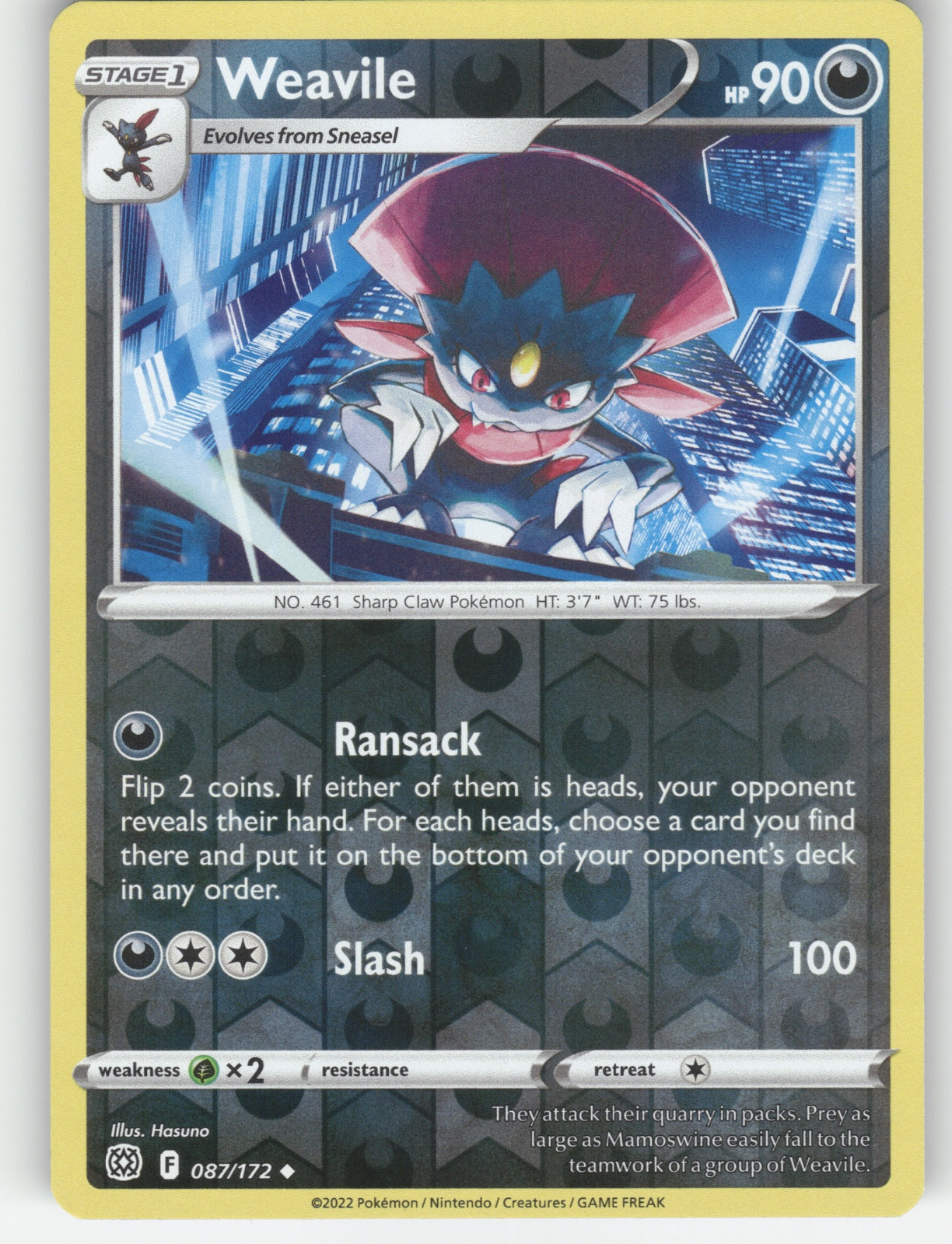 Weavile Reverse Holo Uncommon SWSH09: Brilliant Stars 087/172 NM