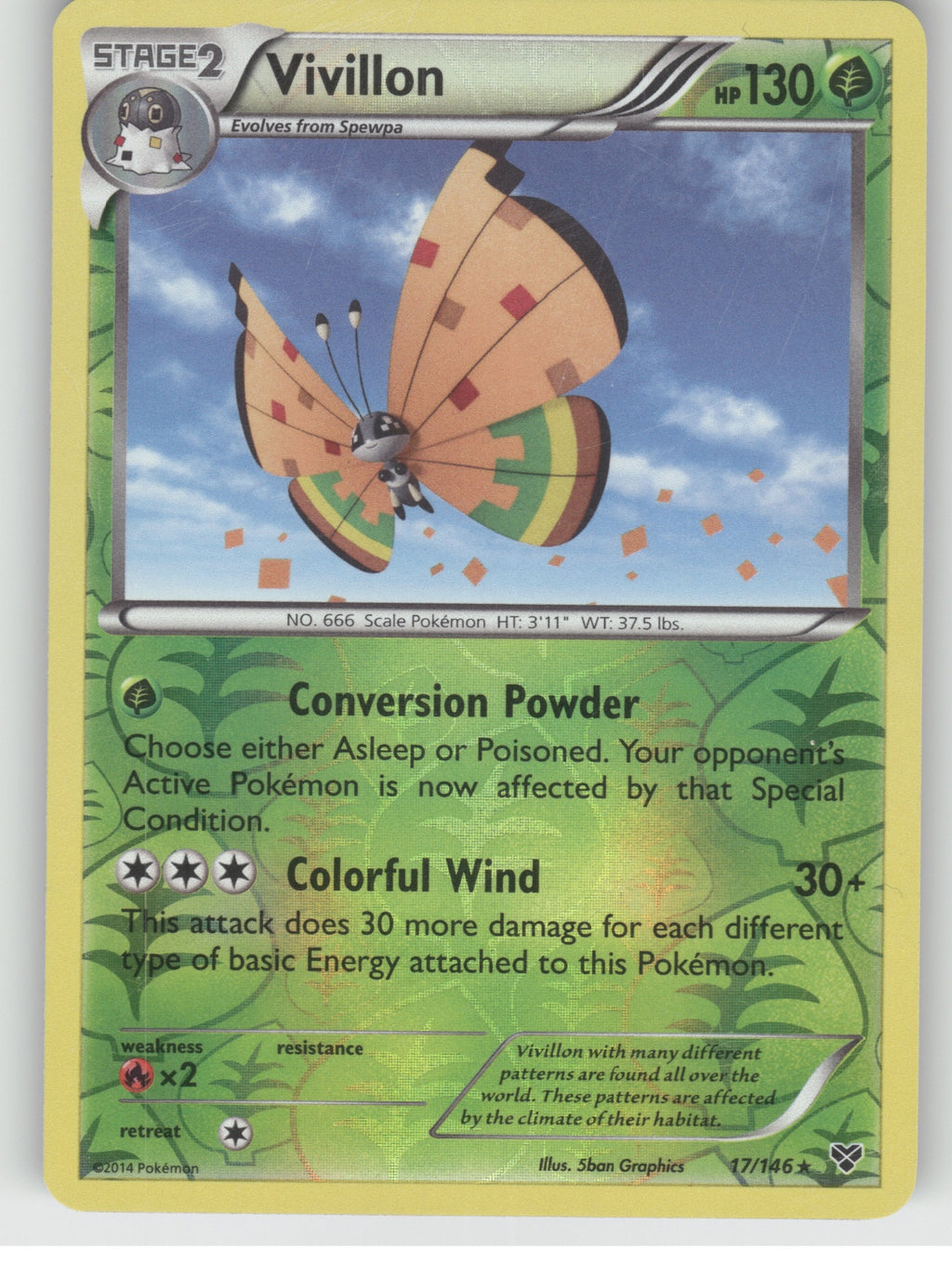 Vivillon (High Plains [Orange]) Reverse Holo Holo Rare XY Base Set 17/146 NM