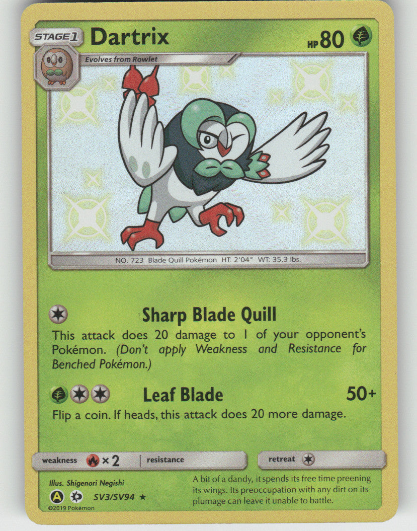 Dartrix Shiny Holo Rare Hidden Fates: Shiny Vault SV3/SV94 NM