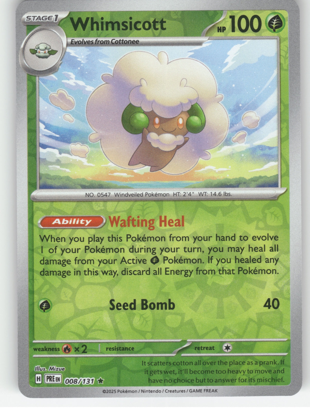 Whimsicott Reverse Holo Rare SV: Prismatic Evolutions 008/131 NM