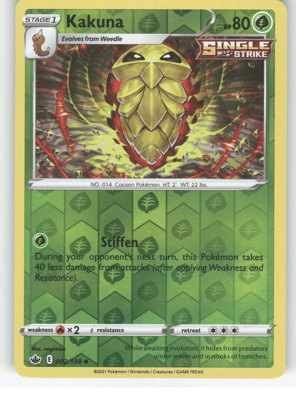 Kakuna Reverse Holo Uncommon SWSH06: Chilling Reign 002/198 NM