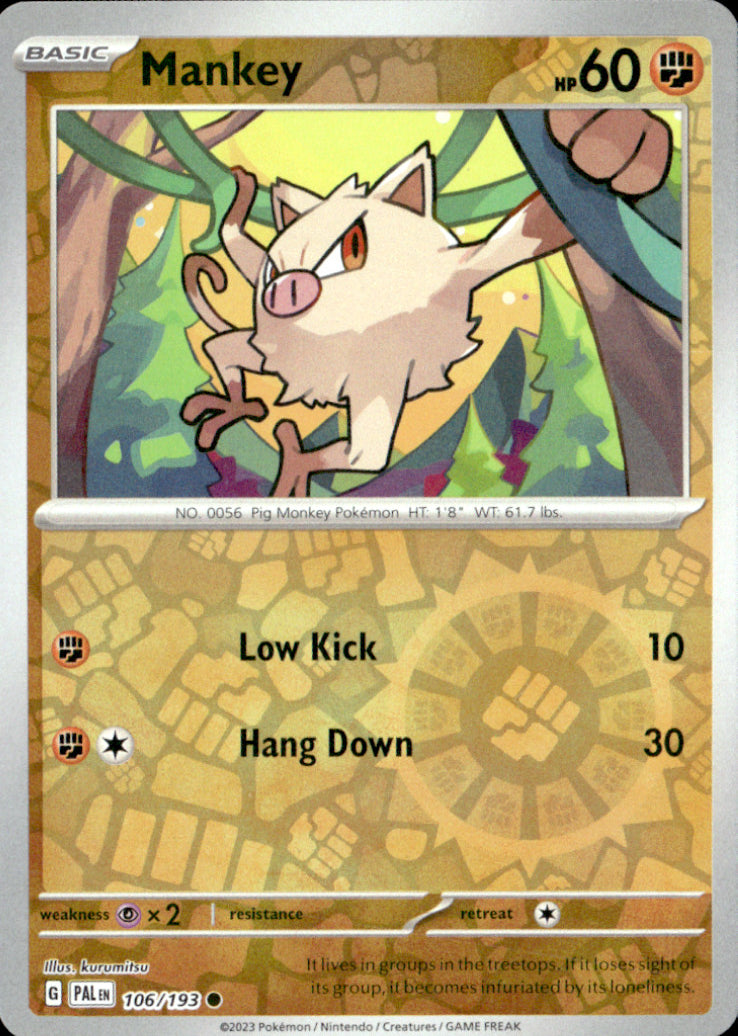 Mankey Reverse Holo Common SV02: Paldea Evolved 106/193 NM