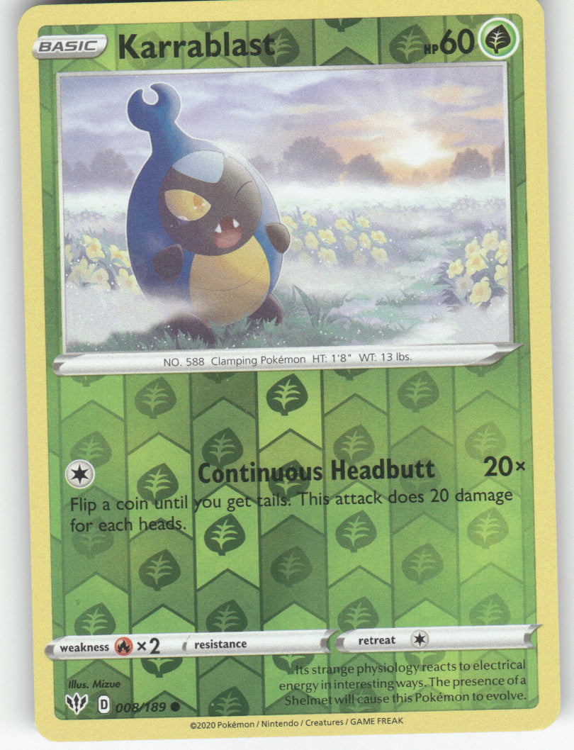 Karrablast Reverse Holo Common SWSH03: Darkness Ablaze 008/189 NM