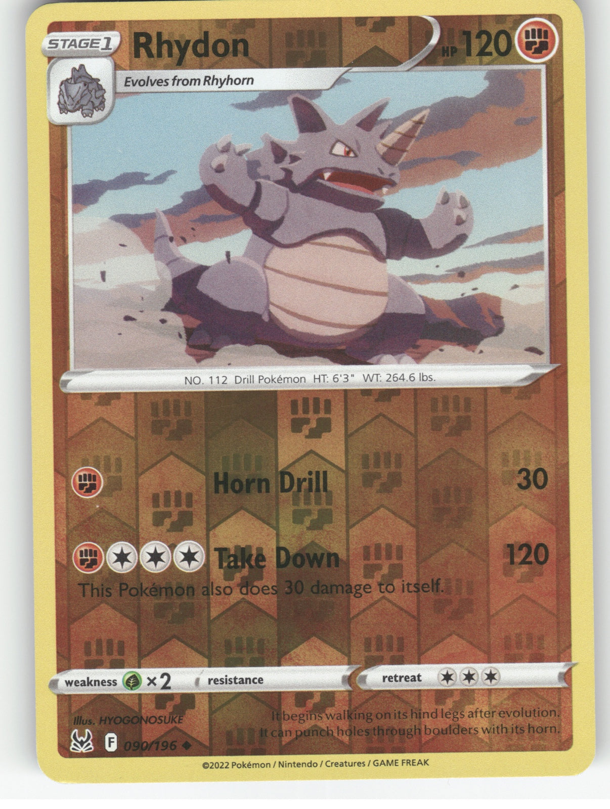 Rhydon Reverse Holo Uncommon SWSH11: Lost Origin 090/196 NM