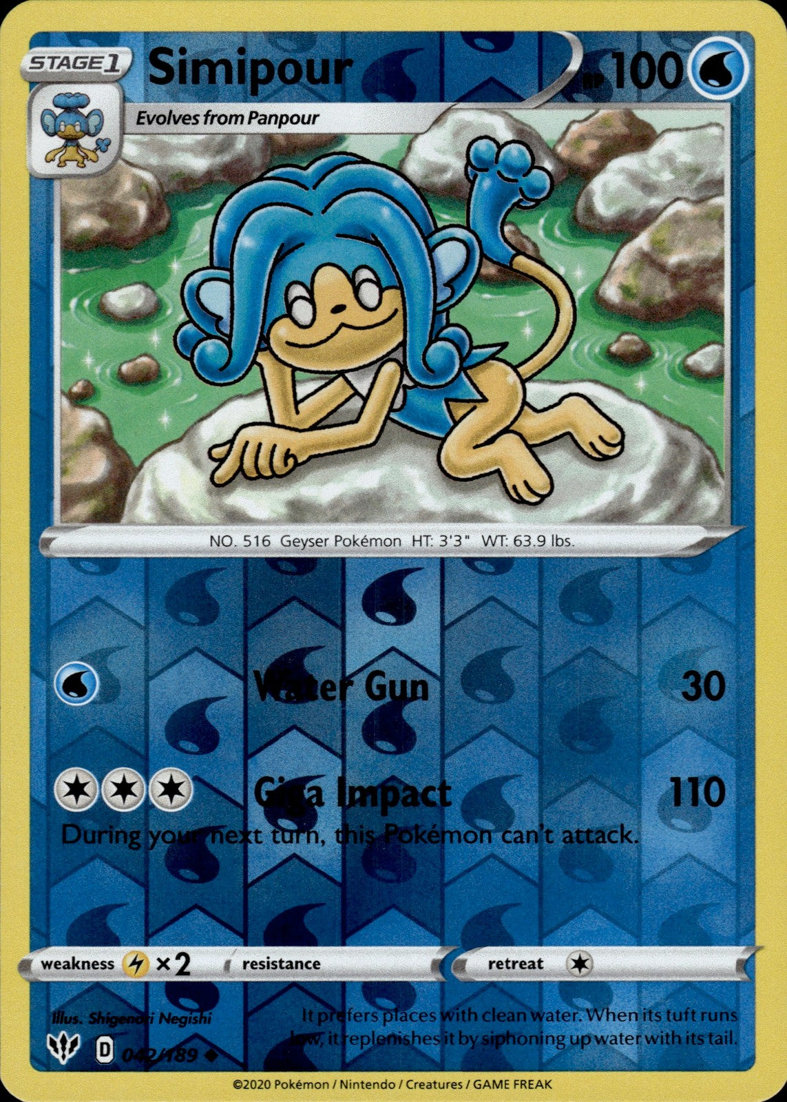 Simipour Reverse Holo Uncommon SWSH03: Darkness Ablaze 042/189 NM